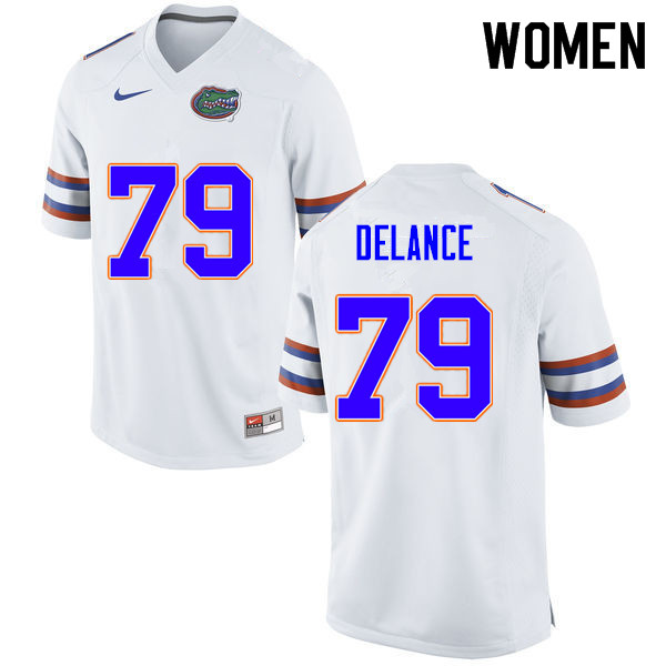 Women #79 Jean DeLance Florida Gators College Football Jerseys Sale-White - Click Image to Close